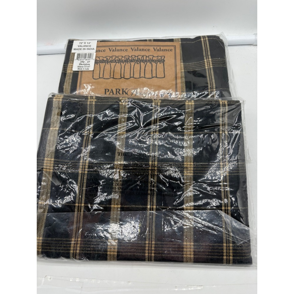 Park Designs Blackstone Valance 72x14 Black Gold Tan Plaid Country Farmhouse x2